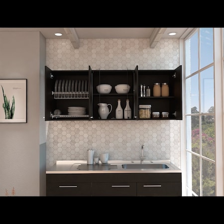 Tuhome Superior 150 Wall Cabinet With Glass, Four Interior Shelves, Two Double Door, Black GLW5609